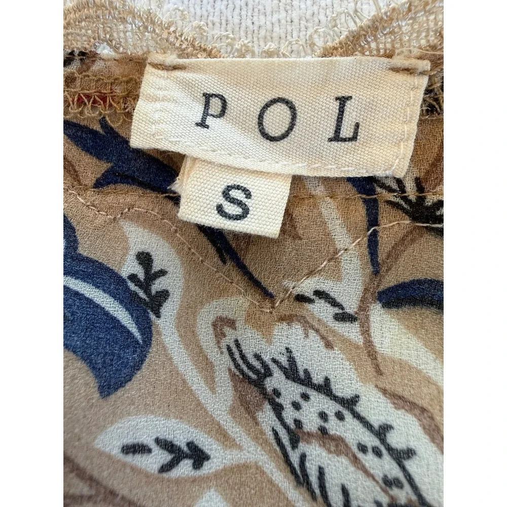 POL Womens Floral Mixed Print Kimono Cardigan Lace Trim Bell Sleeve Tan Small - Picture 4 of 9